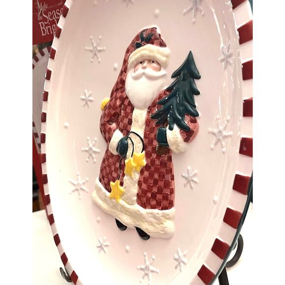 Make The Season Bright Santa Claus 15” Oval SERVING PLATTER Christmas Plate Box! - Picture 2 of 5